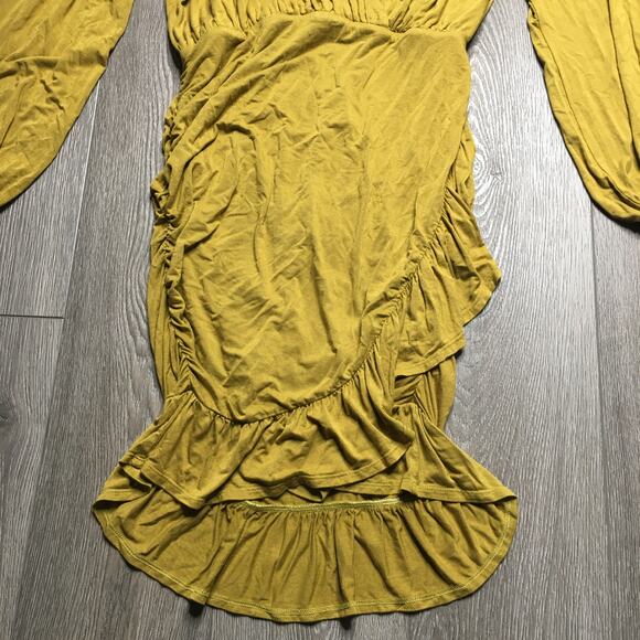 Free People Beach Miami Ruched Mini Dress Tea Leaf V Neck Party Mini Dress L - Picture 6 of 13